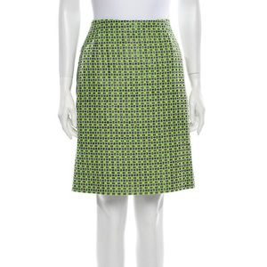 Green & Metallic Checkered Carven Designer Skirt